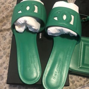Authentic DOLCE & GABBANA GREEN SLIDE SANDAL